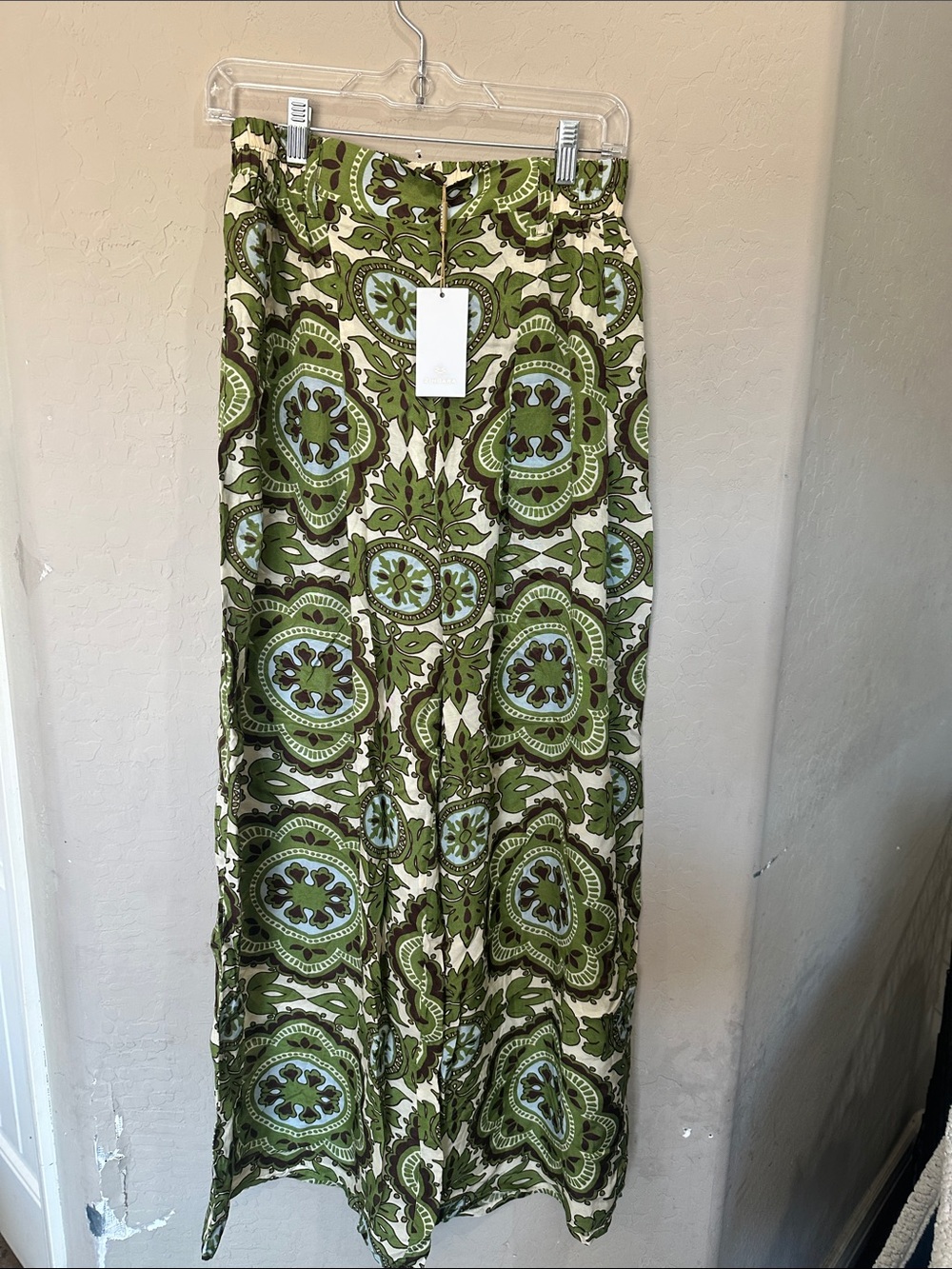 Green Patterned Wide-Leg Pants